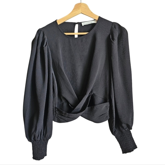 Astr Black Asymmetrical Cross Relaxed Blouse Top Size XS - Picture 1 of 4
